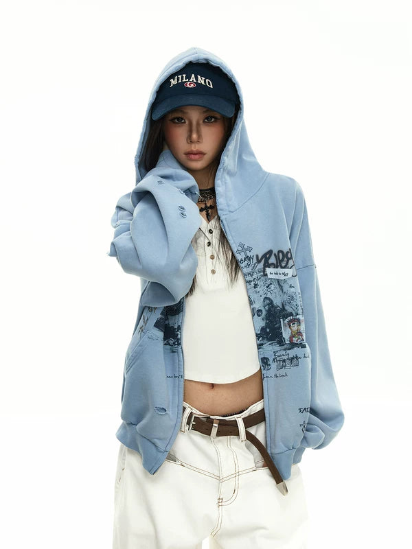 Y2K Punk Graffiti Zip Hooded Sweatshirt 3