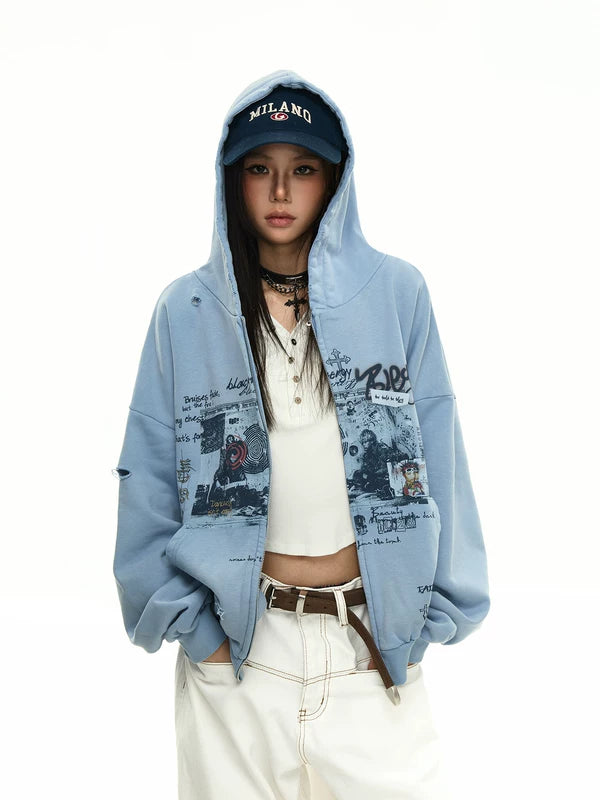 Y2K Punk Graffiti Zip Hooded Sweatshirt 4