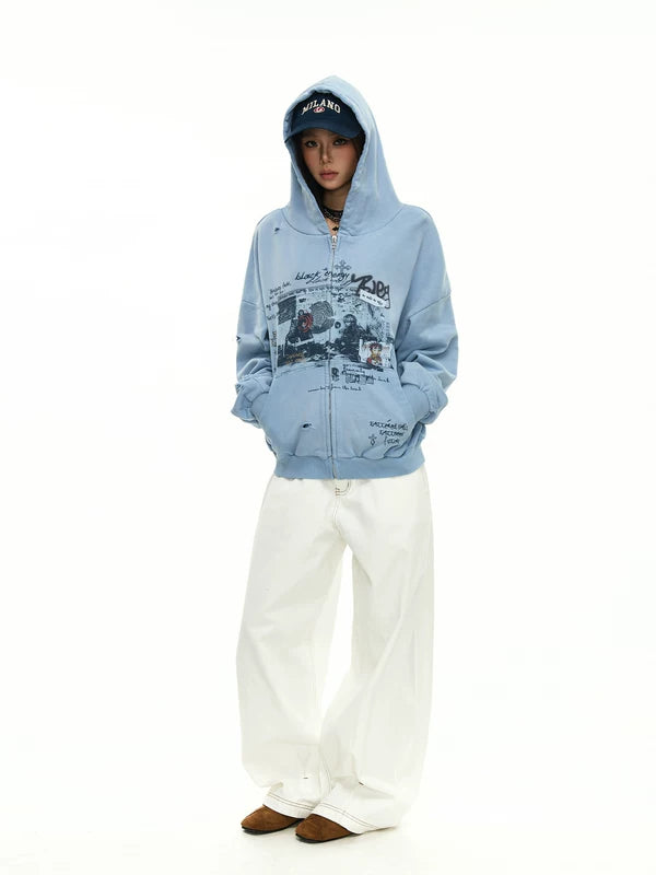 Y2K Punk Graffiti Zip Hooded Sweatshirt 5