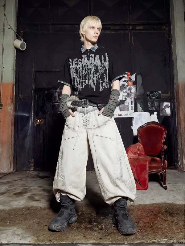 Y2K Punk Graphic Plaid Collar Cotton Polo 4