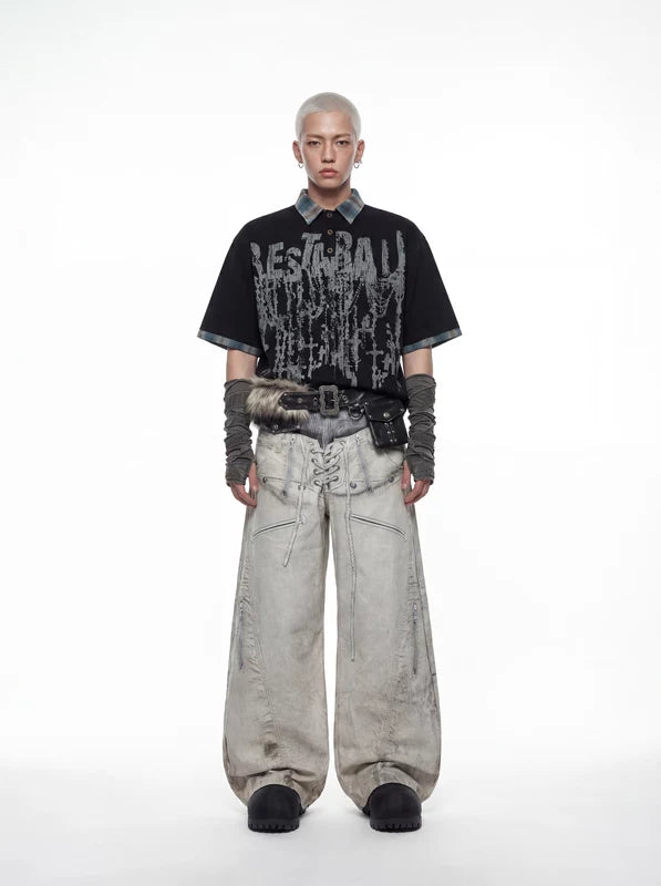 Y2K Punk Graphic Plaid Collar Cotton Polo 5