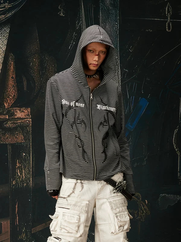 Y2K Punk Striped Zip-Up Hoodie Jacket 1