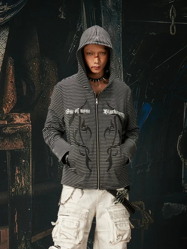 Y2K Punk Striped Zip-Up Hoodie Jacket 3
