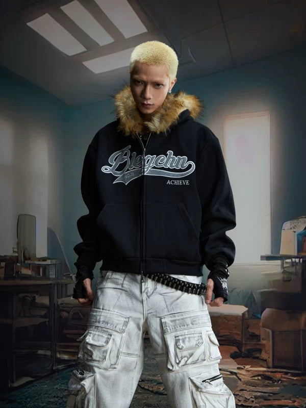 Y2K Zip Up Hoodie with Faux Fur 1