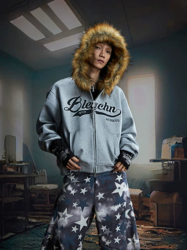 Y2K Zip Up Hoodie with Faux Fur 2