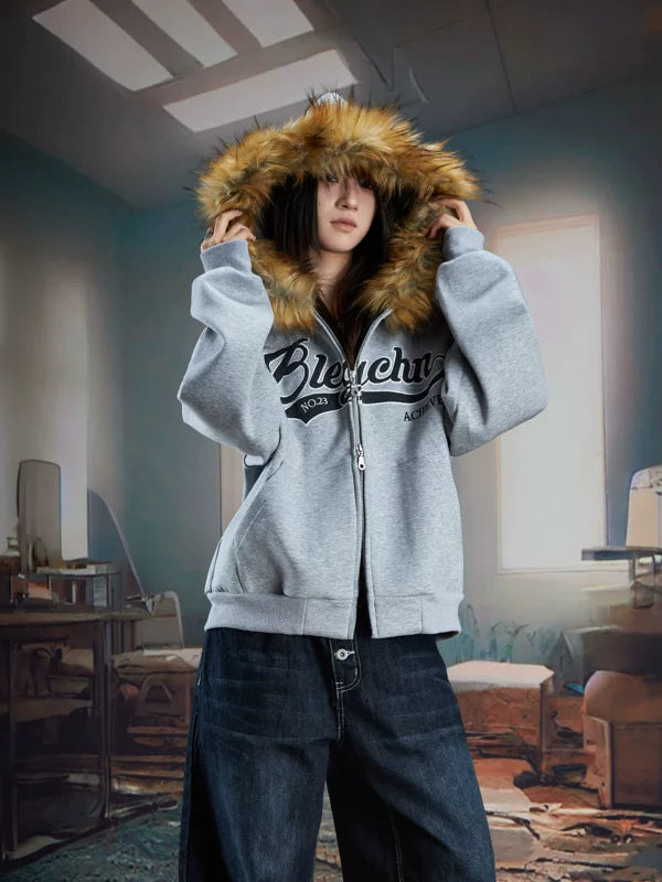 Y2K Zip Up Hoodie with Faux Fur 3