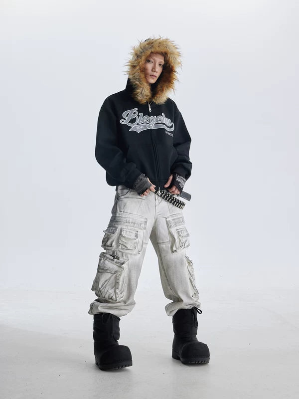 Y2K Zip Up Hoodie with Faux Fur 4