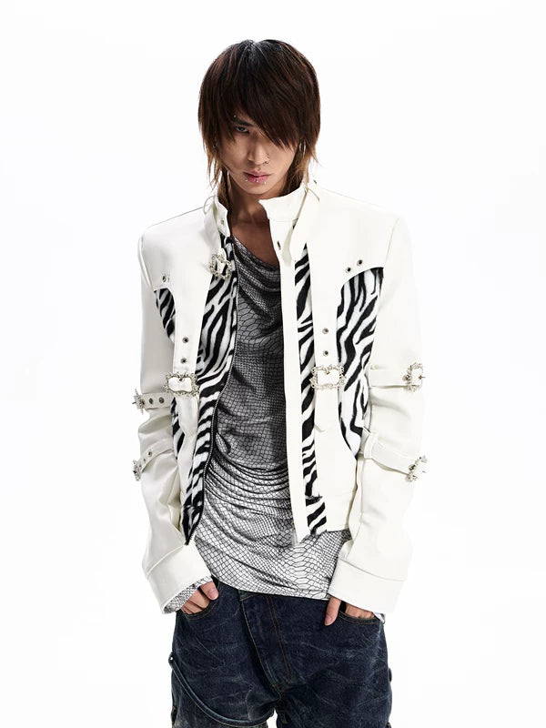 Zebra Print Patchwork Faux Leather Jacket 2