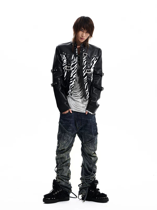 Zebra Print Patchwork Faux Leather Jacket 3