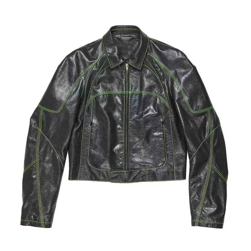 Zip-Front Faux Leather Bomber Jacket 1