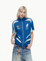 Zip-Up Football Knit Polo Shirt 2