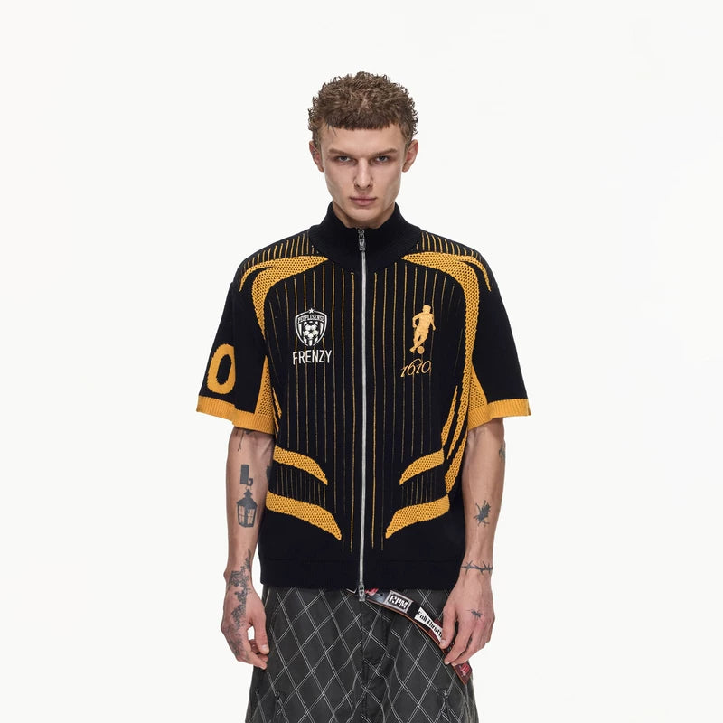 6035052192351,6035052192352,6035052192353, Zip-Up Football Knit Polo Shirt