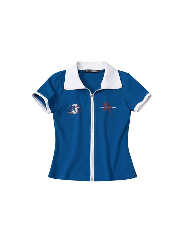 Zippered Short Sleeve Cotton Polo Shirt 5