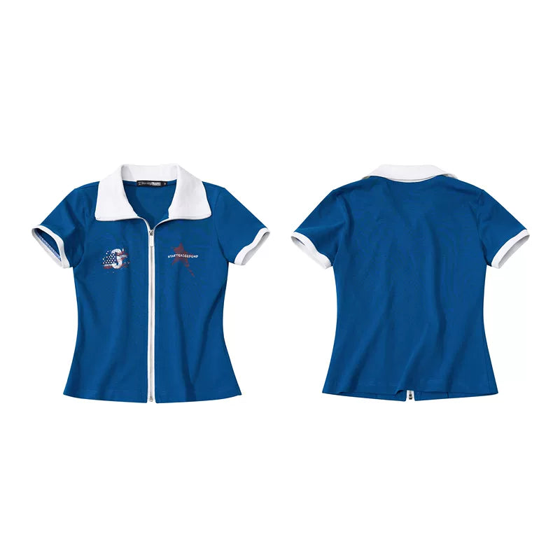 6244545967110,6244545967111,6244545967112,6244545967113, Zippered Short Sleeve Cotton Polo Shirt